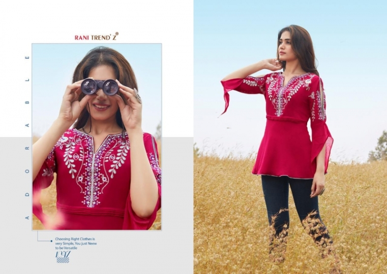 RANI TRENDZ TOP MODEL VOL-6 1043-1049 SERIES GEORGETTE SHORT TOPS COLLECTION WHOLESALE BEST RATE BY GOSIYA EXPORTS SUR (514)