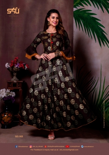 S4U SHIVALI FASHION PRESENTS GOLD FANCY FABRIC GOWN STYLE KURTI WHOLESALE DEALER BEST RATE BY GOSIYA EXPORTS SURAT (6)