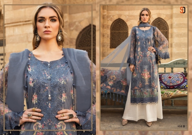 SHRADDHA DESIGNER MARIYA B. LAWN COTTON PARTYWEAR DRESS MATERIAL WITH DIGITAL  (4)