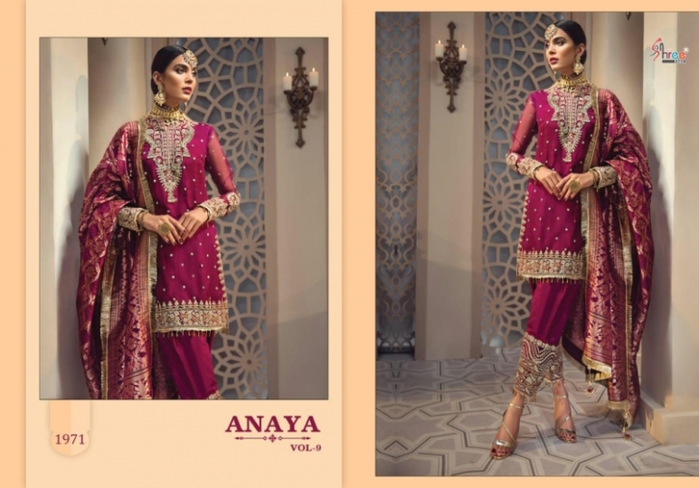 SHREE FAB ANAYA VOL 9 GEORGETTE NET HEAVY EMBROIDERY SALWAR SUIT PAKISTANI CONCEPT WHOLESALE DEALER BEST RATE BY GOSIYA EXPORTS