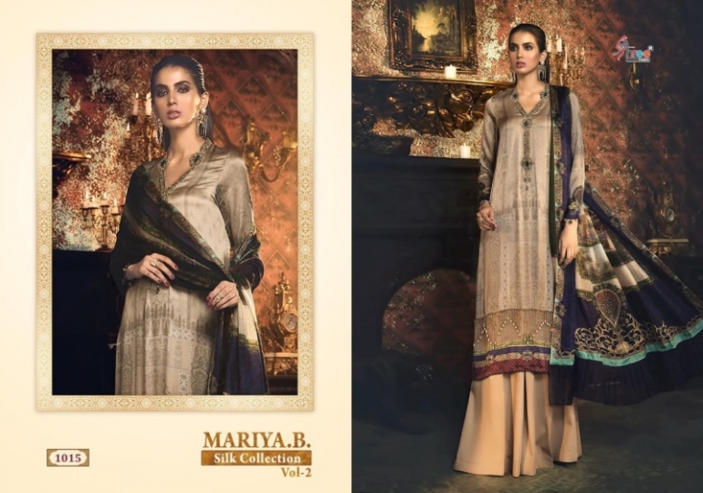 SHREE FAB PRESENTS MARIA B SILK COLLECTION VOL 2 SATIN FABRIC WITH DIGITAL STYLE DRESS MATERIA  WH (514)