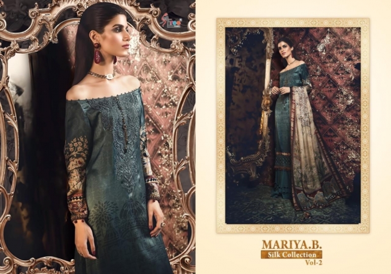 SHREE FAB PRESENTS MARIA B SILK COLLECTION VOL 2 SATIN FABRIC WITH DIGITAL STYLE DRESS MATERIA  WH (516)