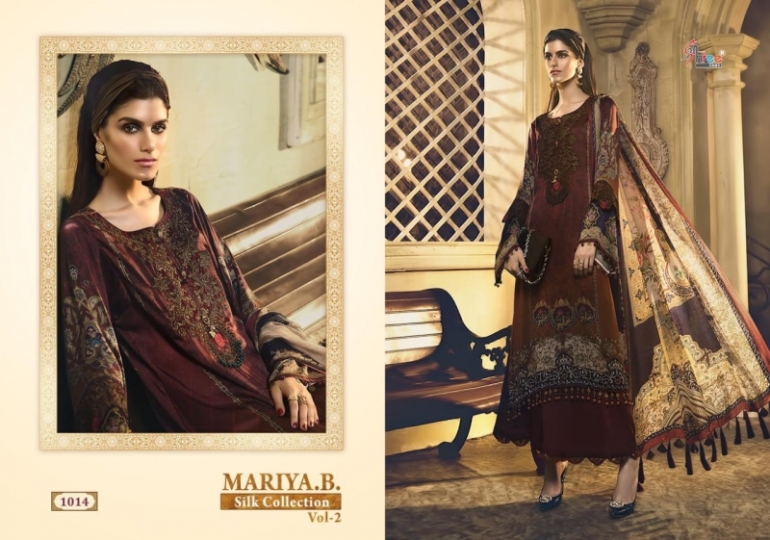 SHREE FAB PRESENTS MARIA B SILK COLLECTION VOL 2 SATIN FABRIC WITH DIGITAL STYLE DRESS MATERIA  WH (518)