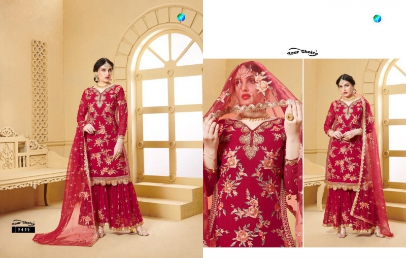 YOUR CHOICE SARARA VOL-13 3433 – 3436 SERIES GEORGETTE DESIGNER SHARARA SUITS WHOLESALER DEALER BEST RATE BY GOSIYA EXPORT (57)