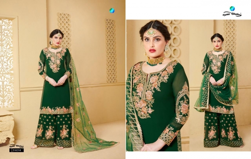 YOUR CHOICE SARARA VOL-13 3433 – 3436 SERIES GEORGETTE DESIGNER SHARARA SUITS WHOLESALER DEALER BEST RATE BY GOSIYA EXPORT