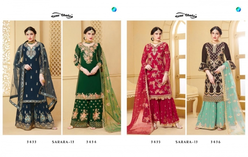 YOUR CHOICE SARARA VOL-13 3433 – 3436 SERIES GEORGETTE DESIGNER SHARARA SUITS WHOLESALER DEALER BEST RATE BY GOSIYA EXPORTS  (1)