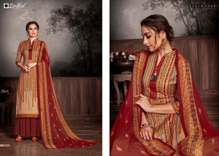 ZULFAT DESIGNER SUIT GULMOHAR COTTON FABRIC  (10)