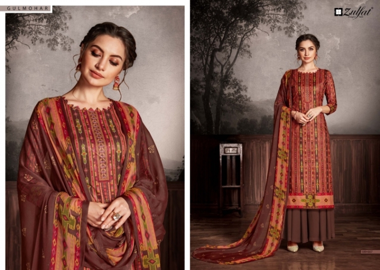 ZULFAT DESIGNER SUIT GULMOHAR COTTON FABRIC  (11)