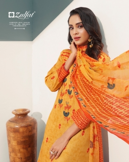 ZULFAT DESIGNER SUITS SUMMER FIESTA PURE COTTON DIGITAL PRINT DRESS MATERIAL WHOLESALE  (